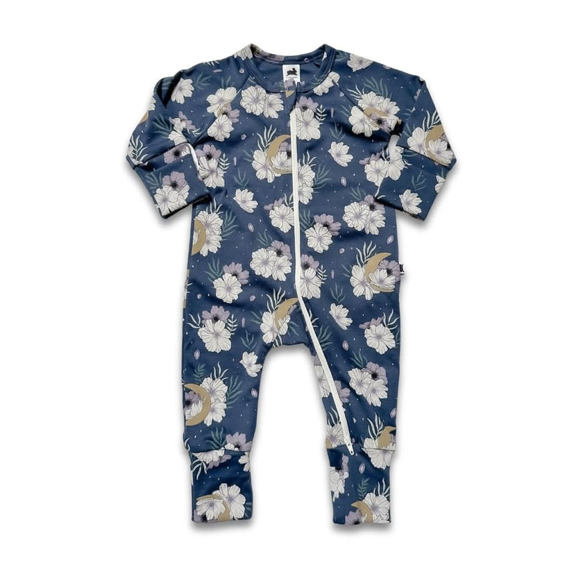 Bamboo Baby Zipper Footed Onesie| Celestial Floral