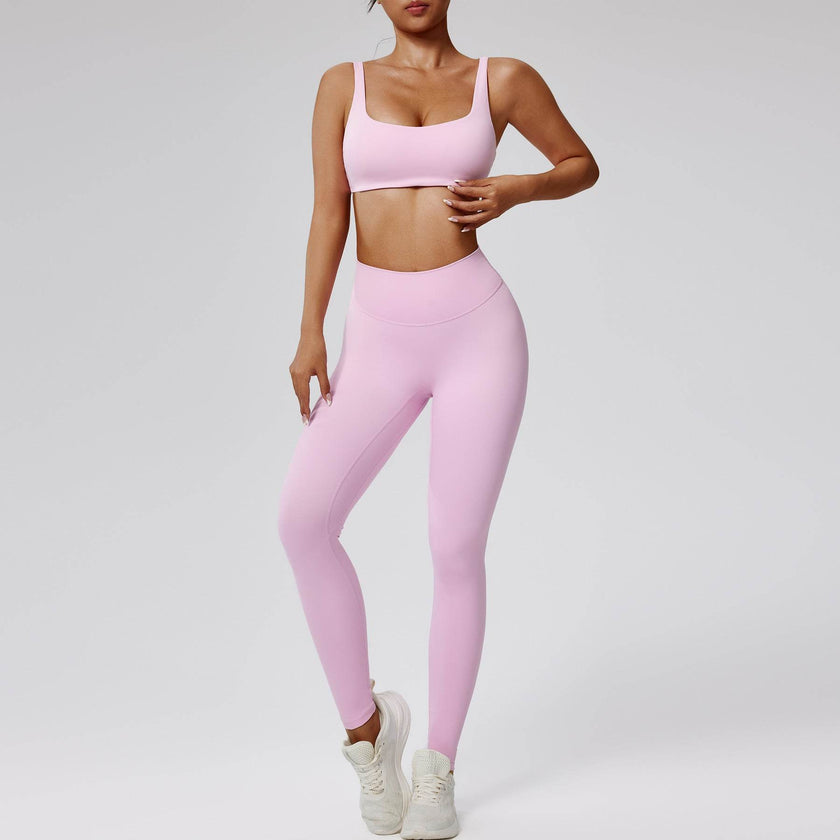 Quick-drying Nude Feel Running Sports Workout Yoga Clothes 2pcs set Long sleeve Crop top and High Waist Pant