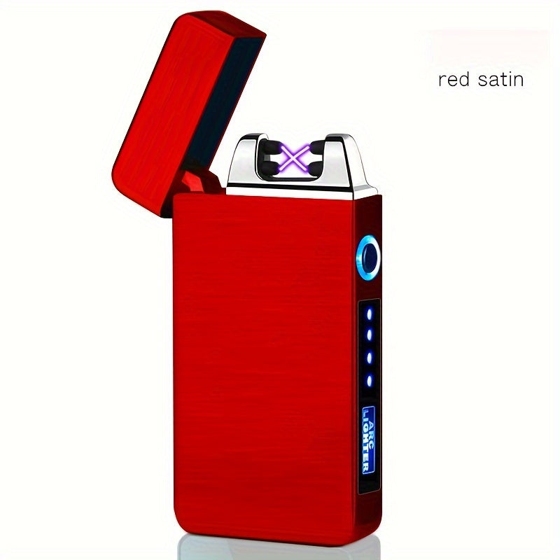 1pc Hot Electric Windproof Metal Lighter, Double Arc Flameless Plasma Rechargeable USB Lighter, LED Power Display Touch Sensor Lighter Christmas Gift