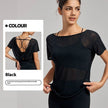 Draping Flab Hiding Yoga Clothes Blouse Sexy Beauty Back Mesh Workout Top