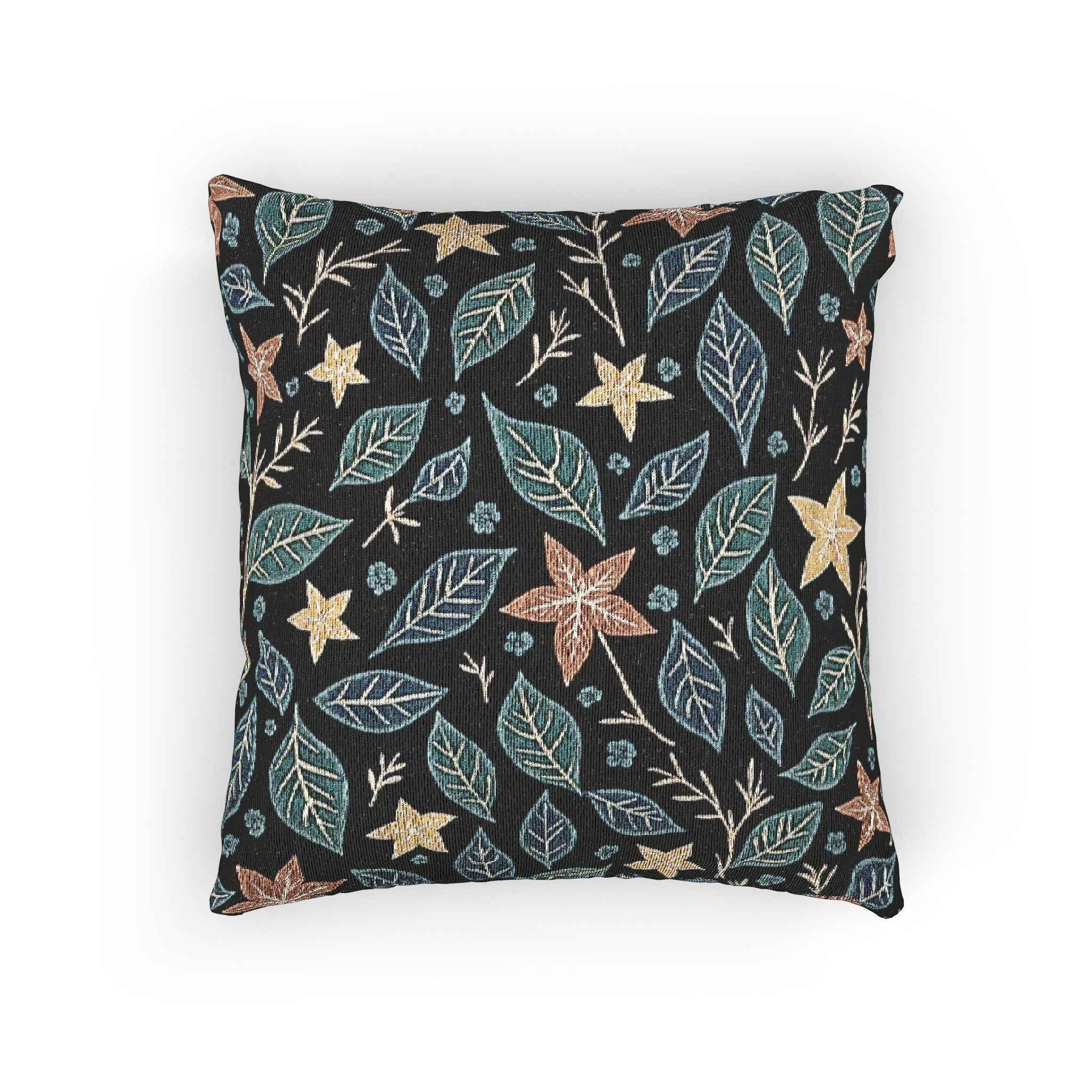 Floral Starleaf Pattern Woven Pillow | Botanical Night Leaves
