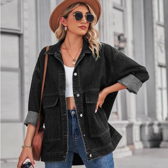 Loose Denim Jacket – Medium Length Cotton Streetwear