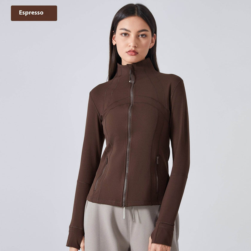 Long Sleeve Workout Tops for Women Halter Neck Zip Up gym top