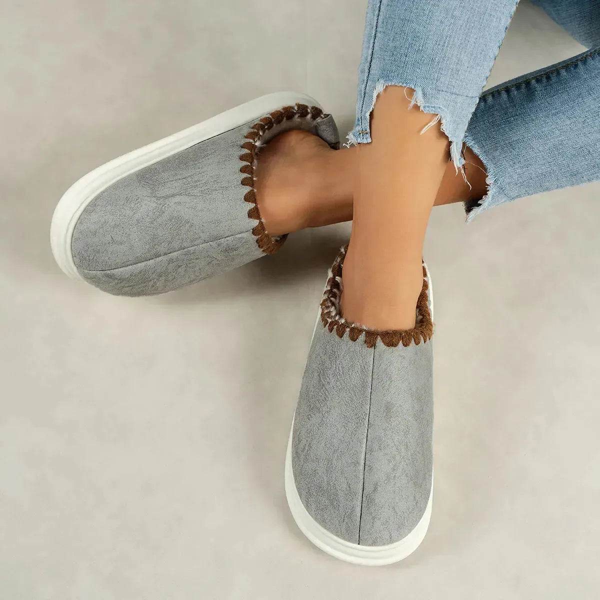 Winter Fashion Cotton Slippers With Sewing-side Design Indoor Non-slip Bedroom Floor Plush Slipper House Shoes Women Couple
