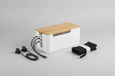 Bamboo Lid Cable Management Box – Desktop Power Strip & Cord Organizer | Medium