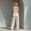 Sheer Round-neck Sleeveless Tank Top And Drawstring Wide-leg Pants Set