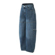 American Style Vintage Stripe Pocket Stitching Machete Baggy Jeans Pant For Men And Women