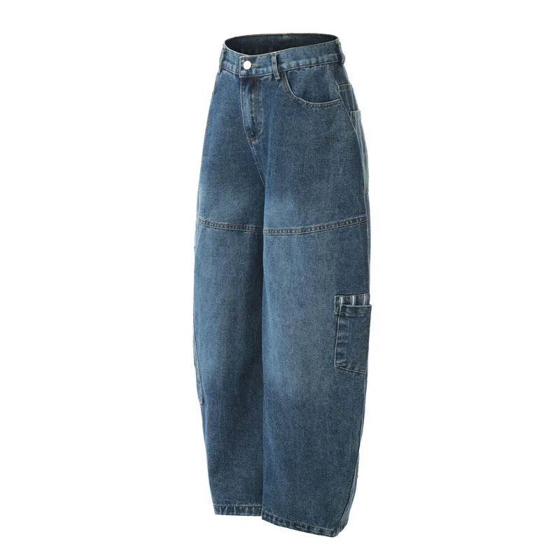 American Style Vintage Stripe Pocket Stitching Machete Baggy Jeans Pant For Men And Women