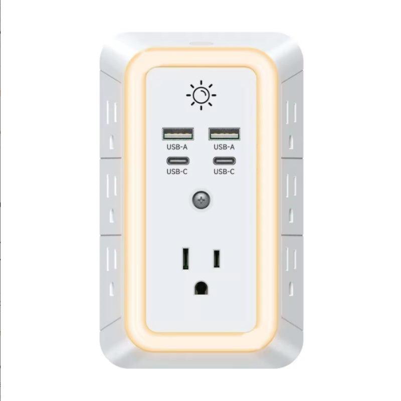 7-Outlet Power Bar with 4 USB Ports – IP67 Wall Socket Charger