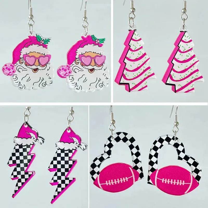 Acrylic Earrings Christmas Cute Cartoon Christmas Santa Claus Tree Football Lightning Earrings Jewelry