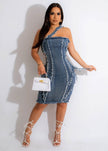 European And American Fashion Sleeveless Suspenders Elastic Denim Stitching fitted Dress