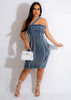European And American Fashion Sleeveless Suspenders Elastic Denim Stitching fitted Dress
