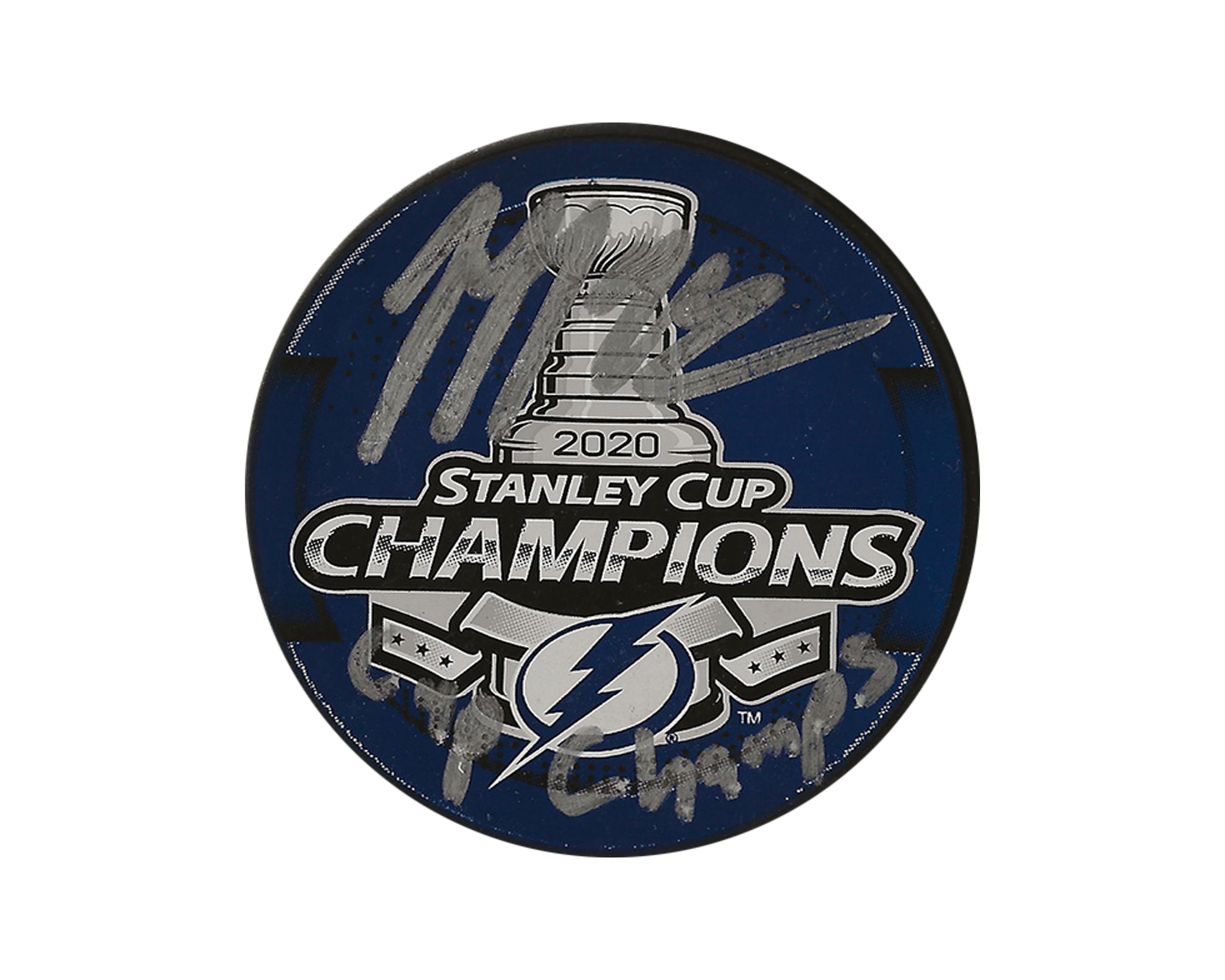 Jeff Halpern Autographed Tampa Bay Lightning 2020 Stanley Cup Champions Souvenir Puck Inscribed 