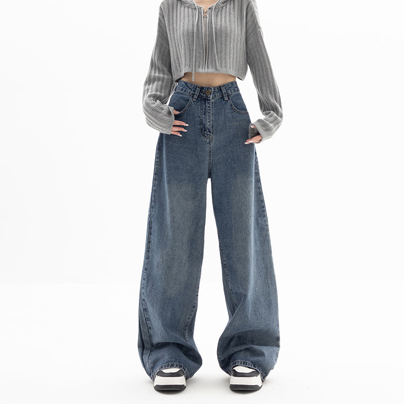 High Waist Straight Wide Leg Blue Jeans for Women – Sizes M to 4XL