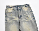 Distressed Scratches Denim Straight-leg Pants Men Jeans