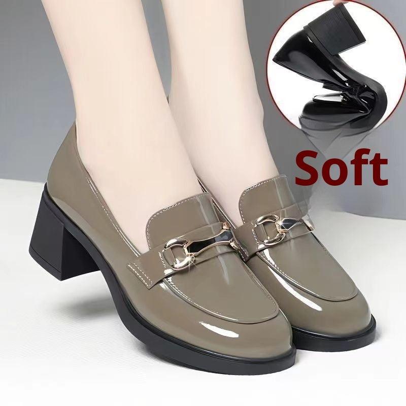 Women's Metal Buckle Chunky Heel Loafers for Smart Casual and Office Wear