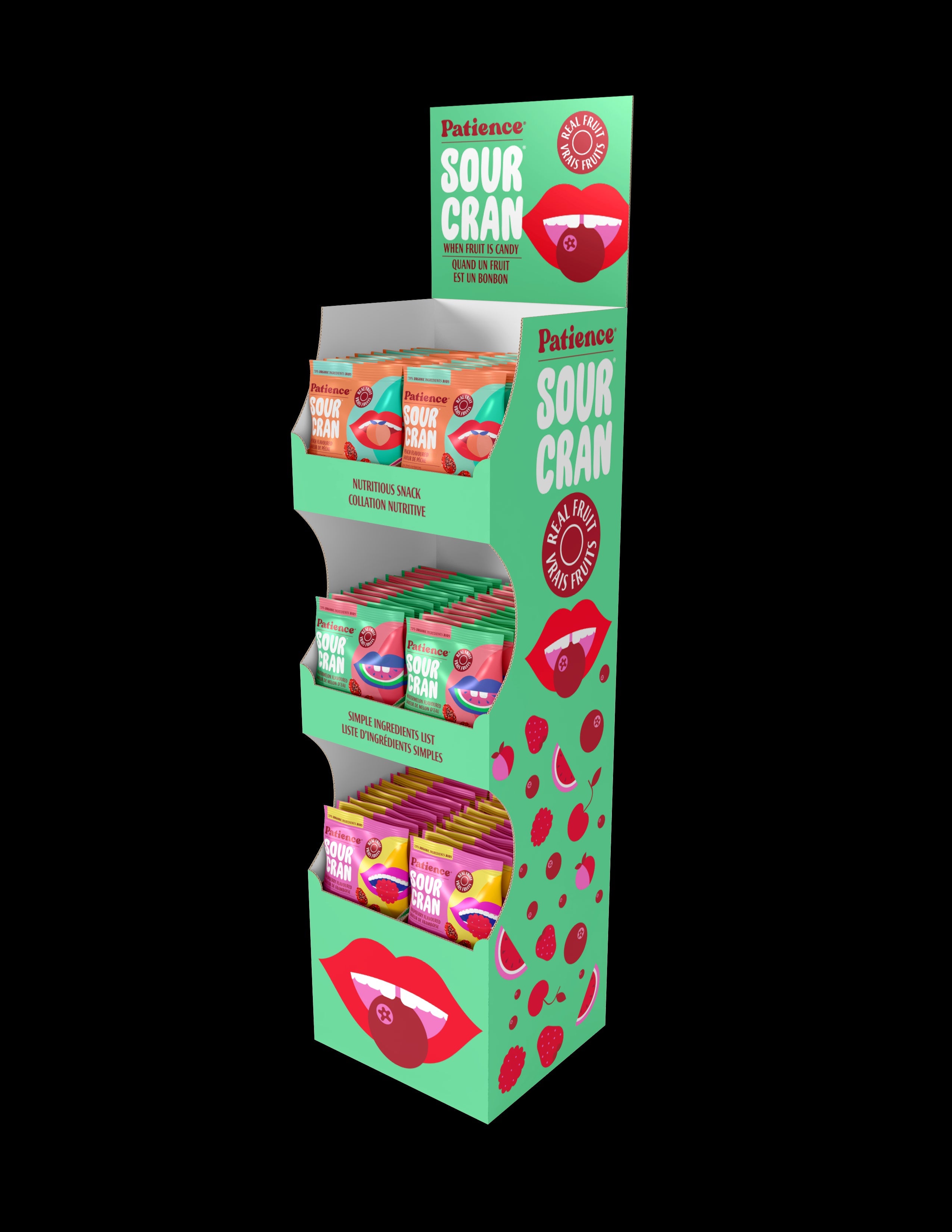 Patience Fruit - SourCran Shipper (Pch, Wtmln, Rasp) (1disp)