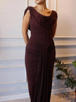 Brown Maxi Dress – Elegant Slim Fit High-Elastic Long Dress