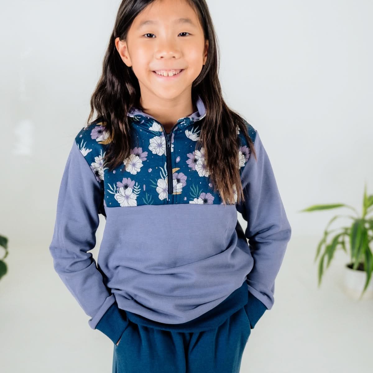 Youth Bamboo Fleece Half-Zip | Sage With Outer Space