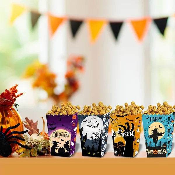 12Pcs Halloween Popcorn Box 3 Designs Spooky Halloween Trick Or Treat Boxes Bloody Theme Party Favor Snack Boxes Candy Cookie Container Paper Boxes For Halloween Holiday Party Supply