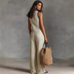 Women's Sleeveless Linen-Blend Jumpsuit – Loose Wide-Leg, Full Length