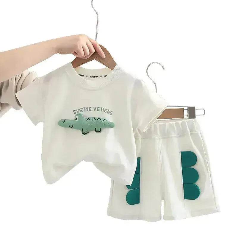 Baby Boy Three-dimensional Printing Fashionable Two piece Short sleeve polo shirt and Short