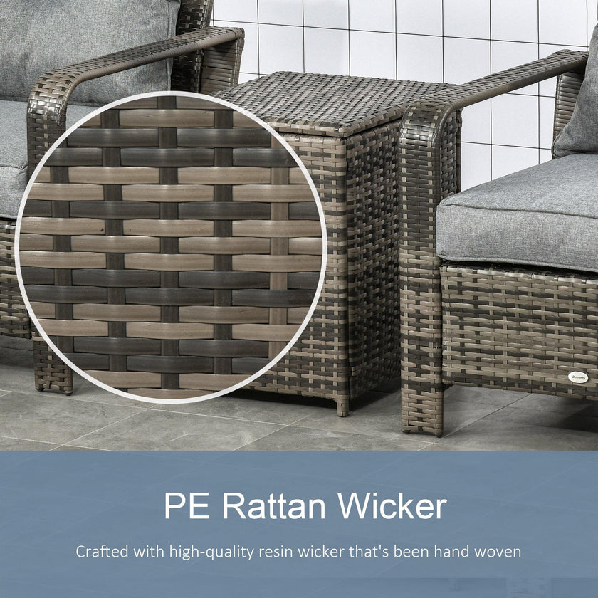 3 Piece Patio Furniture, PE Wicker Storage Table & Chairs, Gray