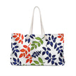 Colorful Leaf Pattern Weekender Bag | Navy Red Green Leaves, Large Tote Bag