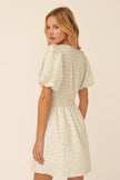 Floral V Neck Tie Puff Sleeve Smock Mini Dress