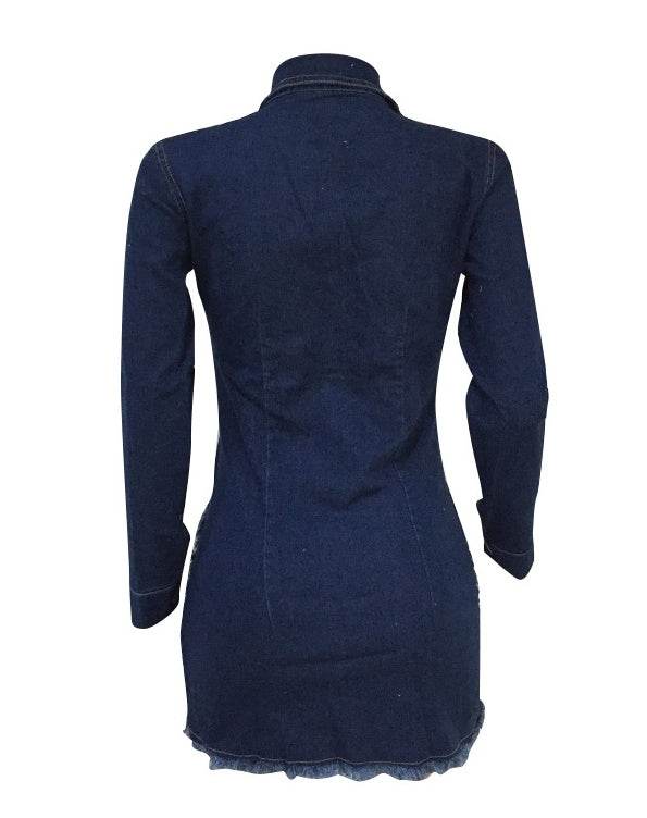 Chic Fashion Fitted Ripped Long Sleeve Jeans Denim hip dress