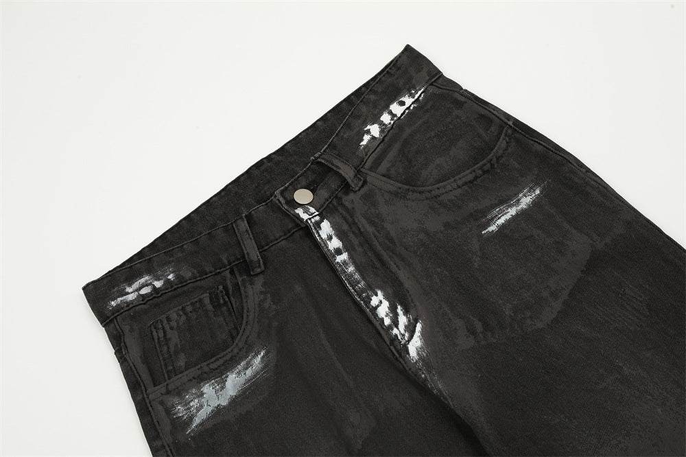 Punk Waste Soil Distressed Men Denim jeans pant Straight-leg Trousers
