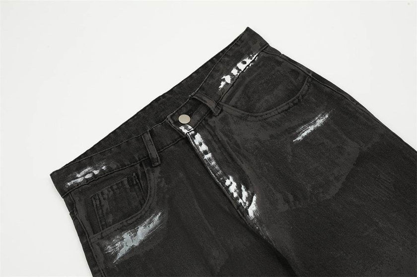 Punk Waste Soil Distressed Men Denim jeans pant Straight-leg Trousers