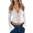 Slim V-neck Lace Button Shirt tank top Ins Fashion Trumpet Sleeve Long-sleeved Top Women Clothing