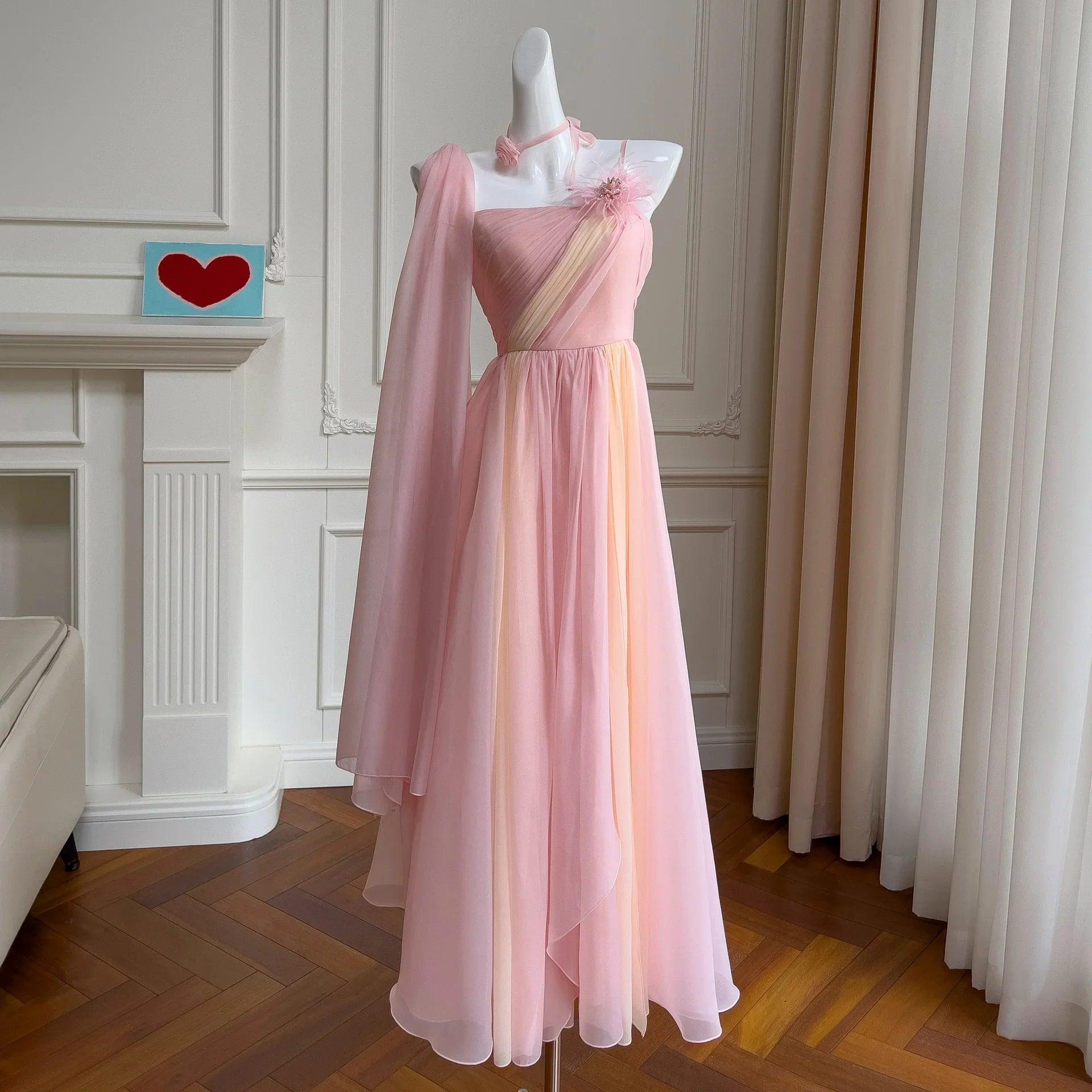 French Minority Three-dimensional Flower Sling Birthday Dinner Dress