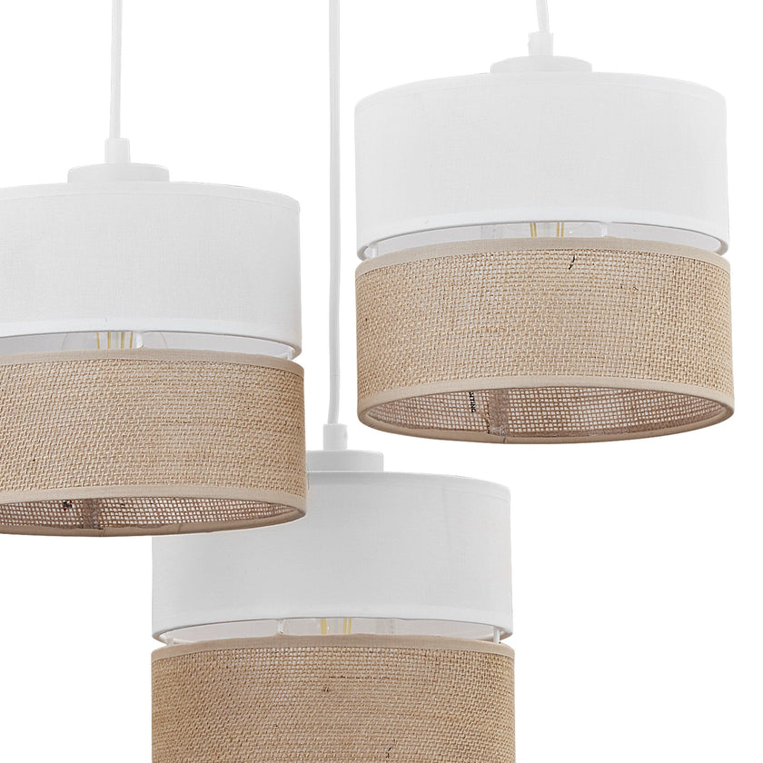 LINOBIANCO 3-Light Cluster Pendant with Linen & Jute Shades for Dining, Kitchen & Living  Room