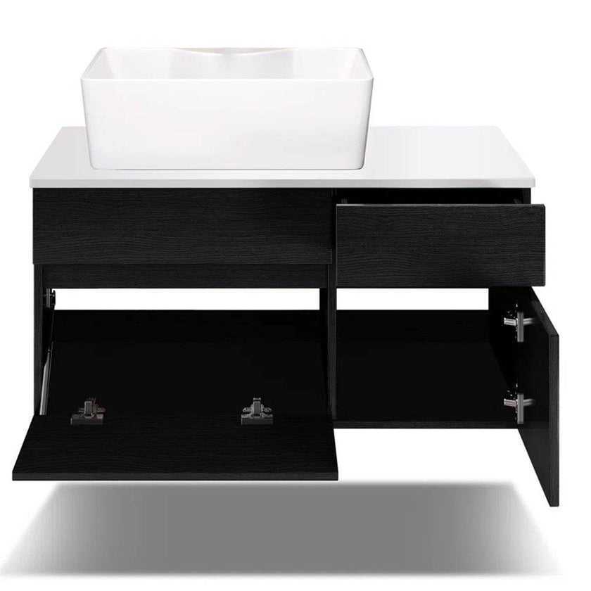 31.5 Inches Wall Mounted Single Bathroom Vanity With Engineered Stone Top