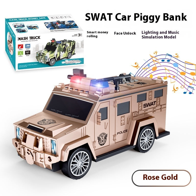 Cartoon Piggy Bank with Smart Face Unlock – Hummer Police Car Coin Bank | Canada & USA