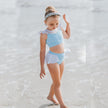 Kids Two-Piece Swimsuit Set – Girls Polyester Swim Top & Shorts in 5 Styles (Size 100–140)