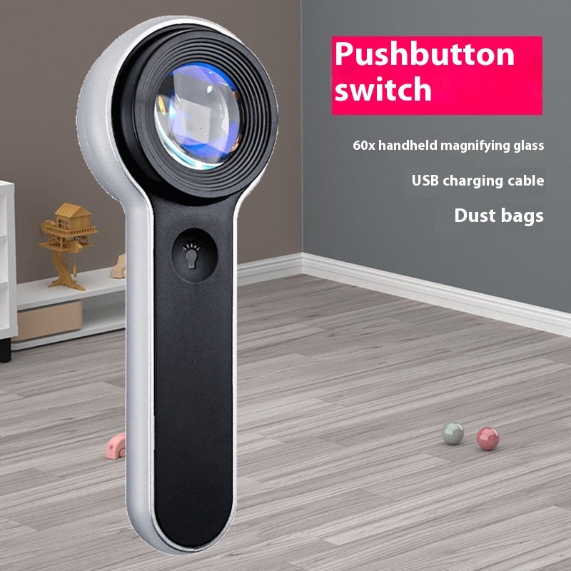 60x LED Magnifying Glass with USB Charging & Pushbutton Switch – 30mm Lens