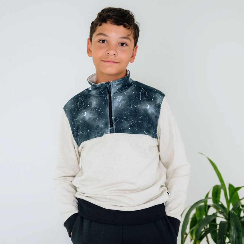 Youth Bamboo Fleece Half-Zip | Sage With Outer Space