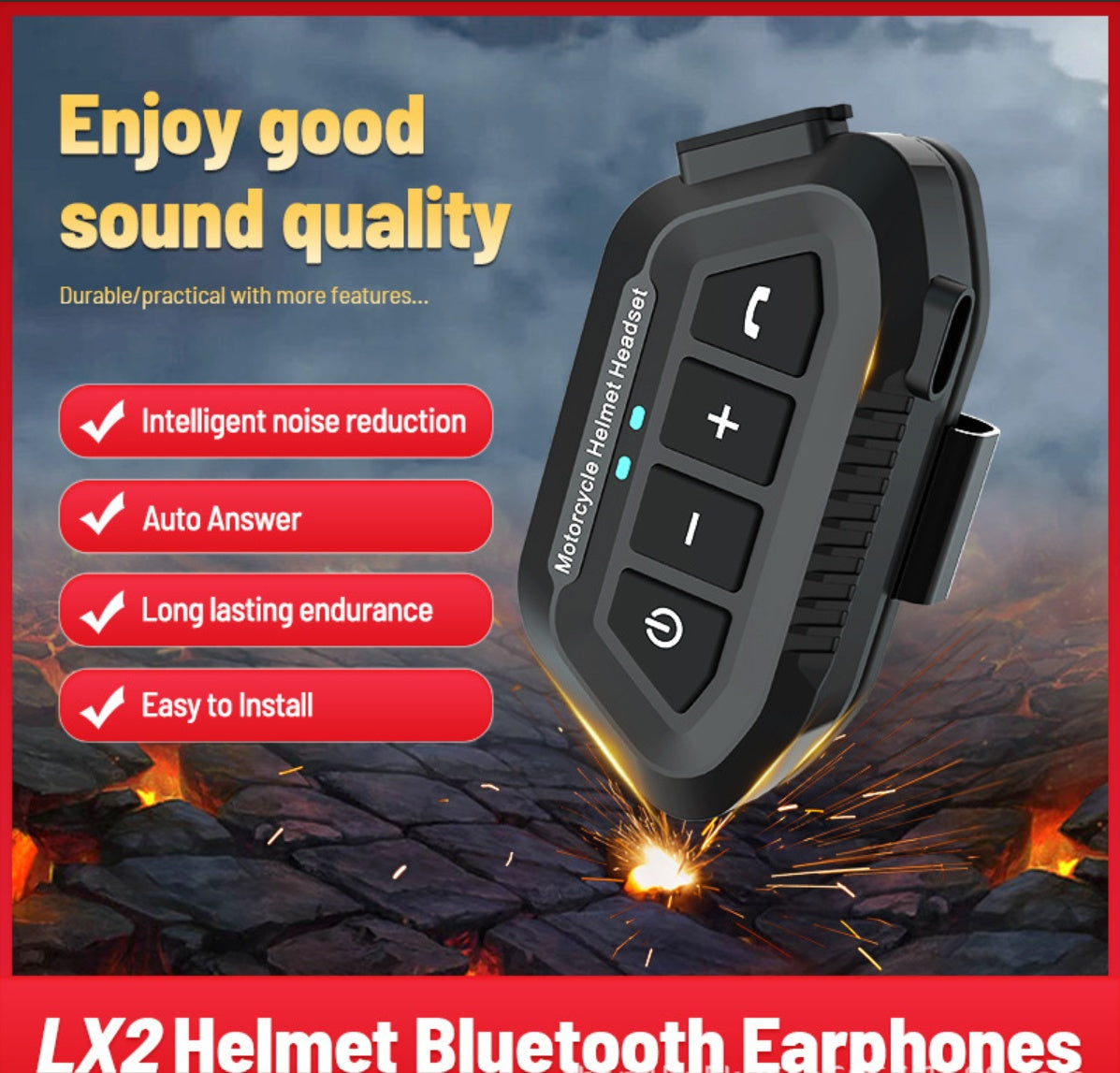 LX2 Motorcycle Bluetooth Helmet Headset, Waterproof Wireless 5.3 Rider Headphones Canada USA
