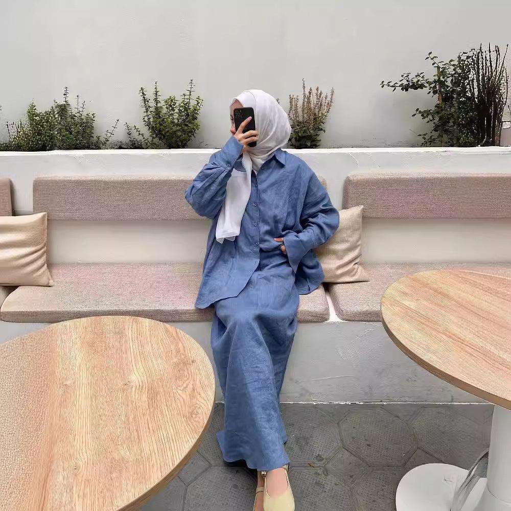 Women's Muslim Loose Long Sleeve Shirt Skirt