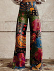 Women's Graphic Print Wide Leg Distressed Denim Pants – Plus Size Straight Leg Casual Jeans