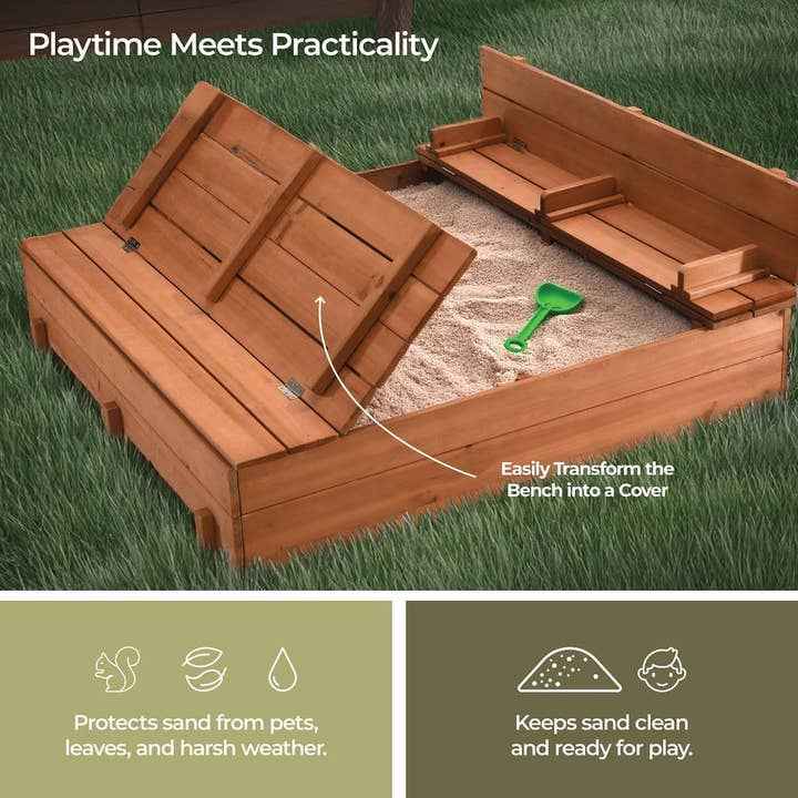 Play22 - Large Wooden Kids Sandbox with Lid