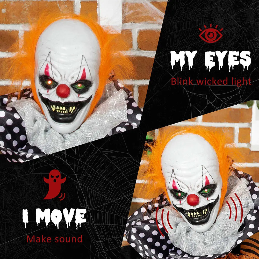 65inch Life Size Outdoor Halloween Decorations Talking Circus Clown With A Balloon, Animated Prop With Sound And Motion Activated, Light Up Eyes, Laughter
