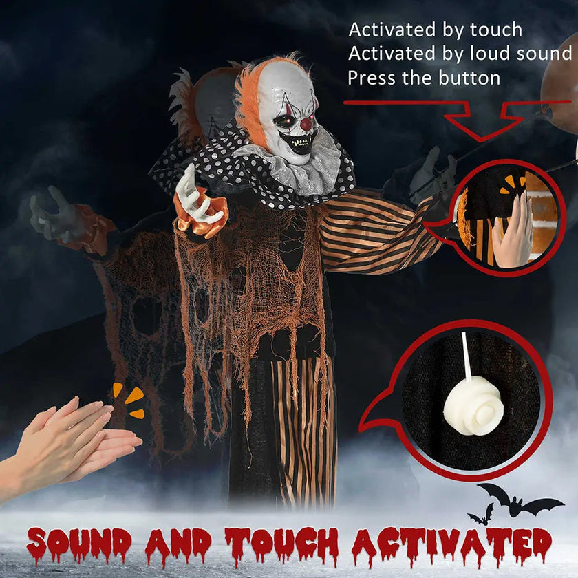 65inch Life Size Outdoor Halloween Decorations Talking Circus Clown With A Balloon, Animated Prop With Sound And Motion Activated, Light Up Eyes, Laughter