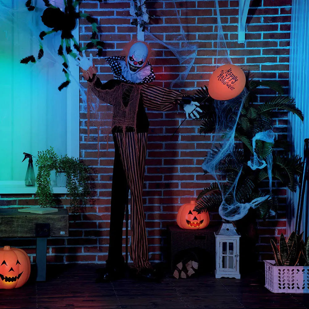 65inch Life Size Outdoor Halloween Decorations Talking Circus Clown With A Balloon, Animated Prop With Sound And Motion Activated, Light Up Eyes, Laughter