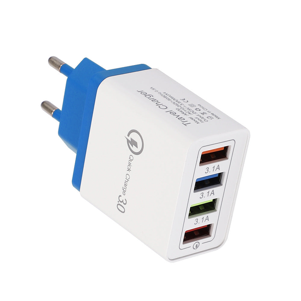 4-Port USB Wall Charger with Quick Charge 3.0 – EU, UK & US Plug | Multi-Colour
