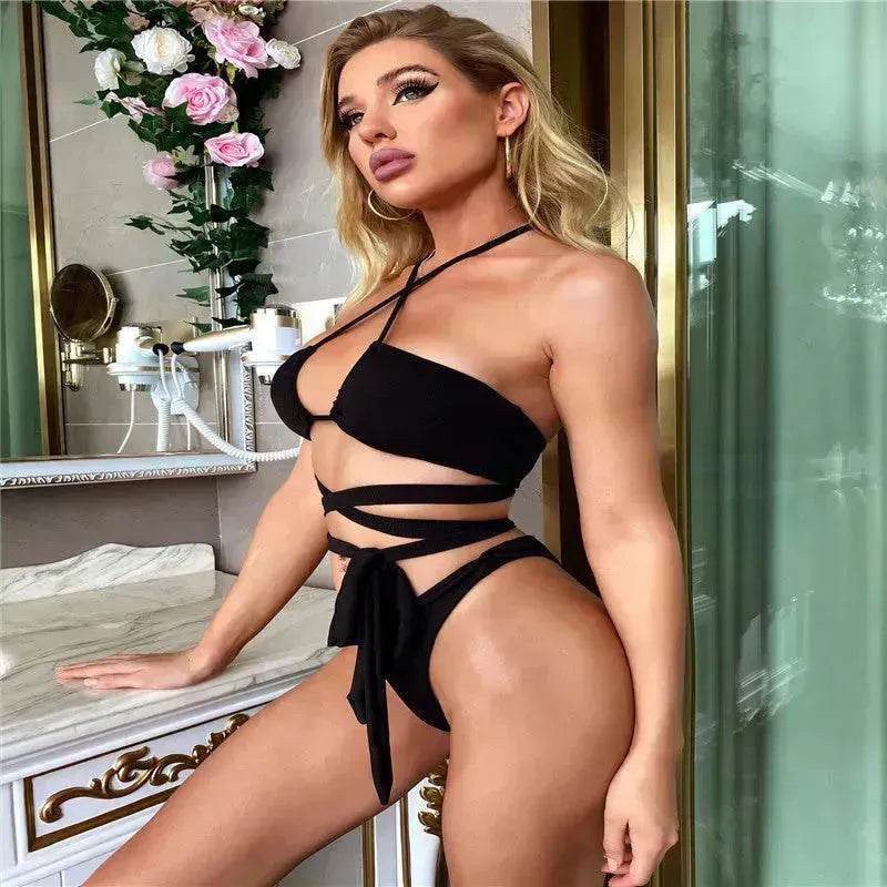 Solid Color Swimsuit Women Strappy Swimsuit Charming Bikini
