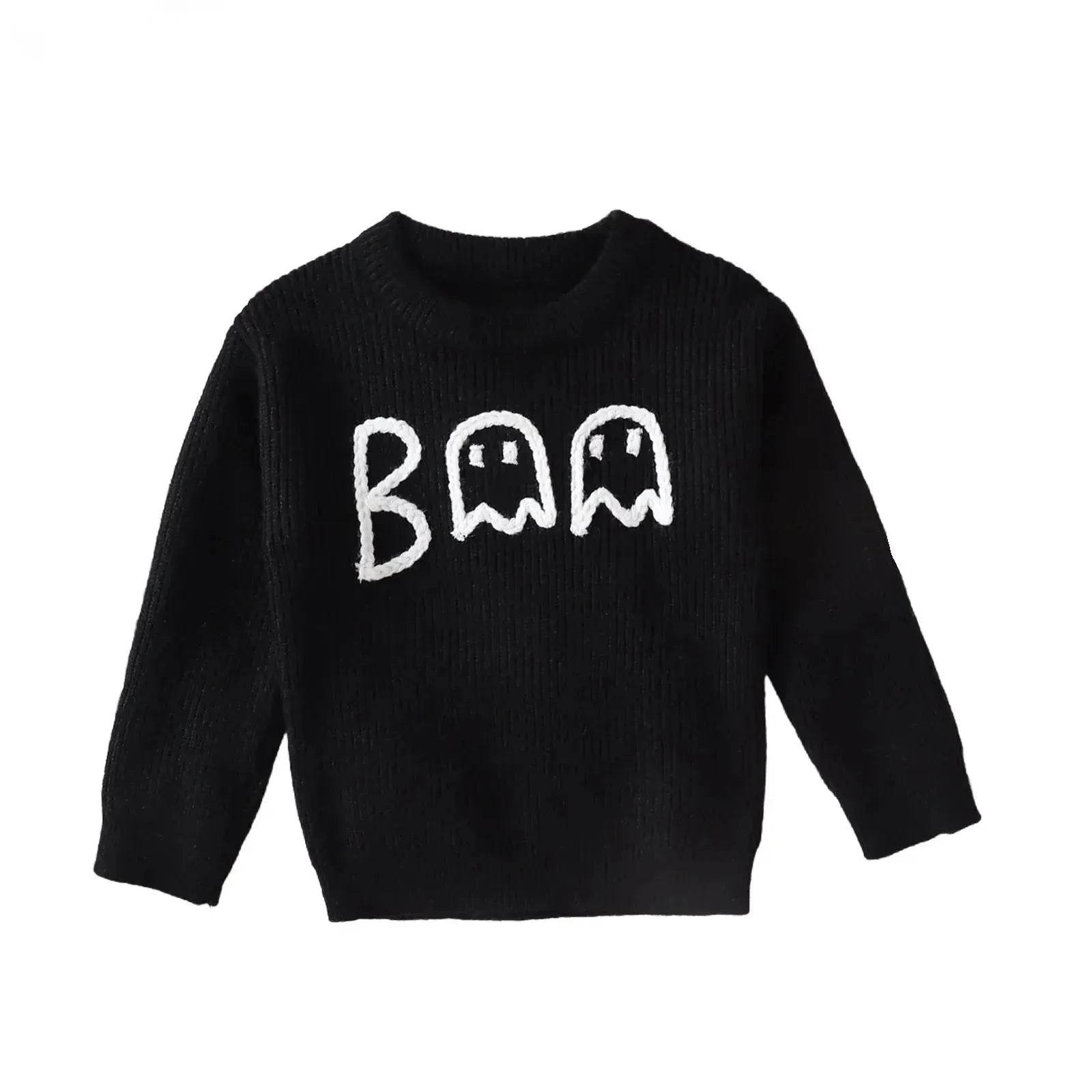 Unisex Cartoon Ghost Embroidered Long-sleeved Sweater Pullover for Boys and girls